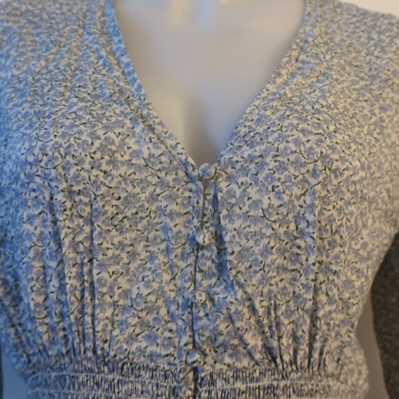 Womens Notes Du Nord Green, Blue Floral Short Sleeve Blouse 38 EUR/US 8 - Picture 5 of 9